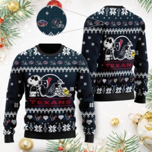 Houston Texans Cute The Snoopy Show Football Helmet 3D All Over Print Ugly Christmas Sweater