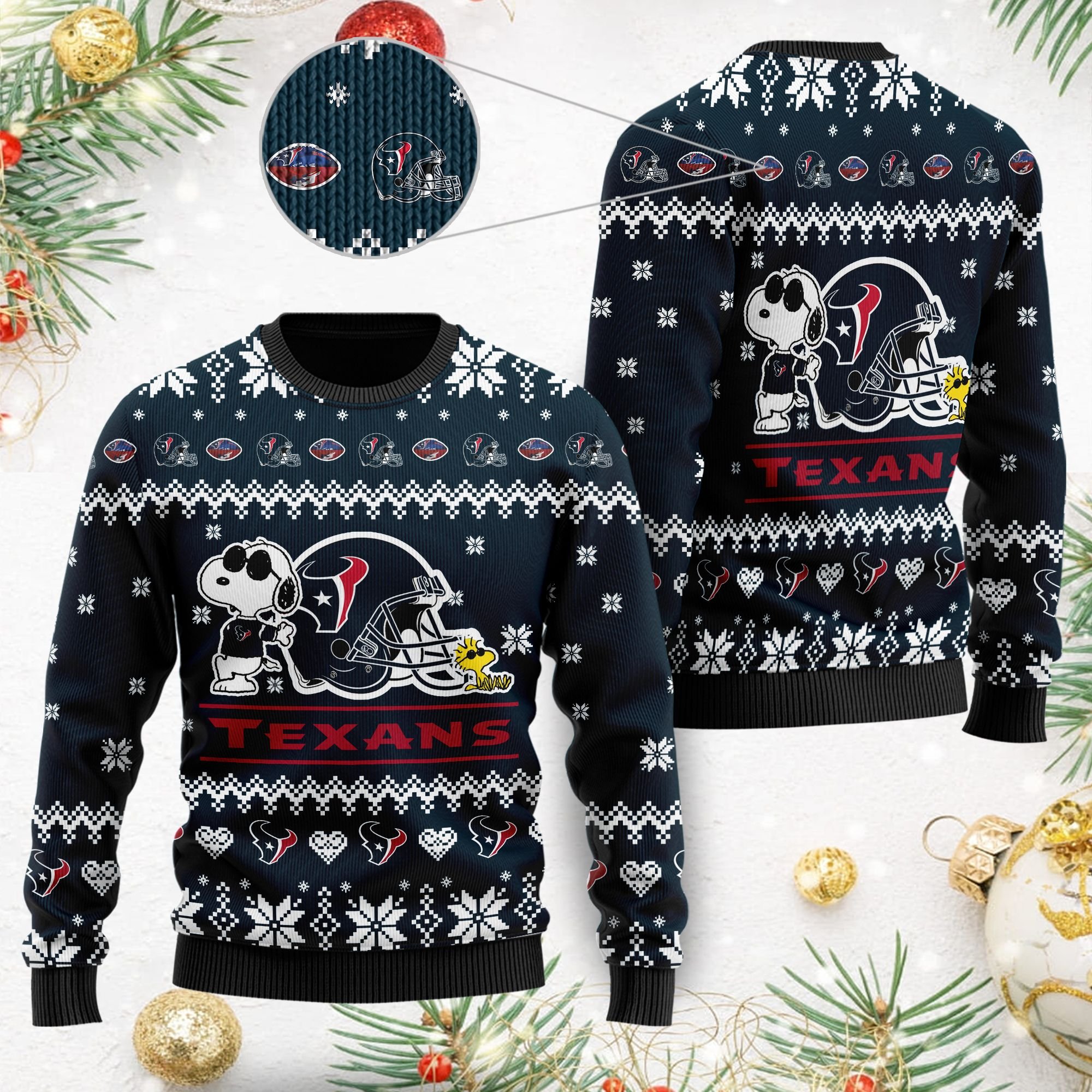Houston Texans Cute The Snoopy Show Football Helmet 3D All Over Print Ugly Christmas Sweater Houston Texans Cute The Snoopy Show Football Helmet 3D All Over Print Ugly Christmas Sweater