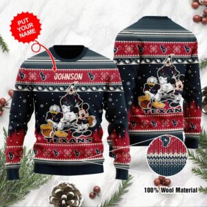 Houston Texans Disney Donald Duck Mickey Mouse Goofy Personalized Ugly Christmas Sweater