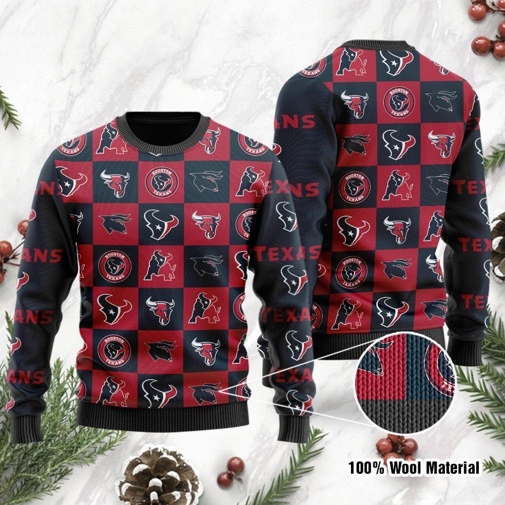Houston Texans Logo Checkered Flannel Ugly Christmas Sweater Houston Texans Logo Checkered Flannel Ugly Christmas Sweater