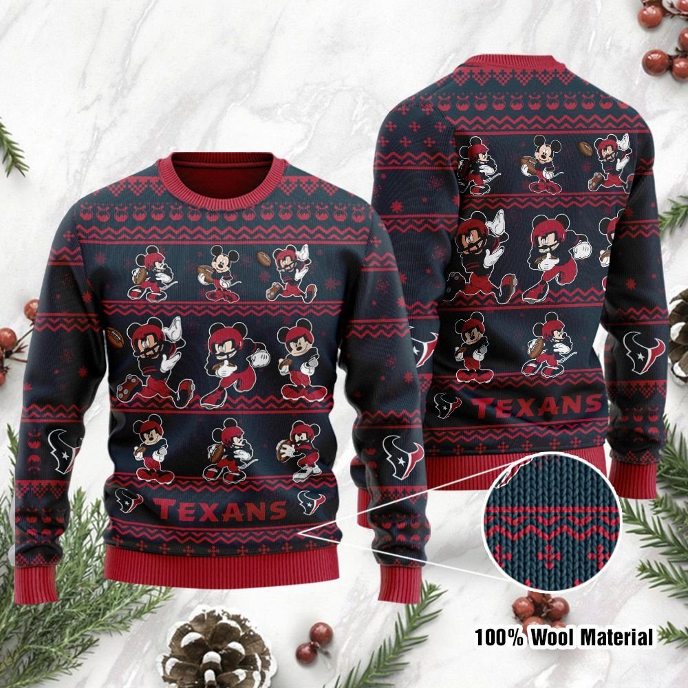 Houston Texans Mickey Mouse Holiday Party Ugly Christmas Sweater Houston Texans Mickey Mouse Holiday Party Ugly Christmas Sweater