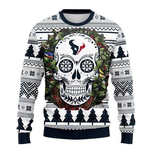 Houston Texans Skull Flower For Unisex Ugly Christmas Sweater Houston Texans Skull Flower For Unisex Ugly Christmas Sweater