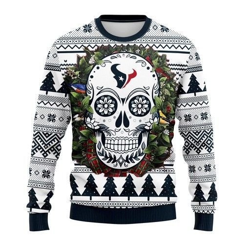 Houston Texans Skull Flower Ugly Christmas Sweater Houston Texans Skull Flower Ugly Christmas Sweater