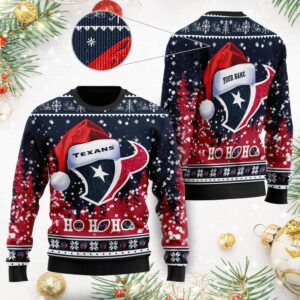 Houston Texans Symbol Wearing Santa Claus Hat Ho Ho Ho Custom Personalized Ugly Christmas Sweater