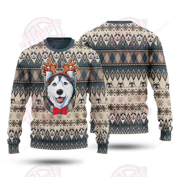Husky Reindeer Horn Ugly Christmas Sweater Husky Reindeer Horn Ugly Christmas Sweater