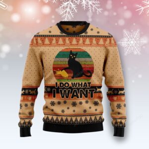 I Do What A Want Black Cat Christmas Ugly Sweater