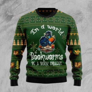 In A World Of Bookworms Be A Book Dragon Ugly Christmas Sweater