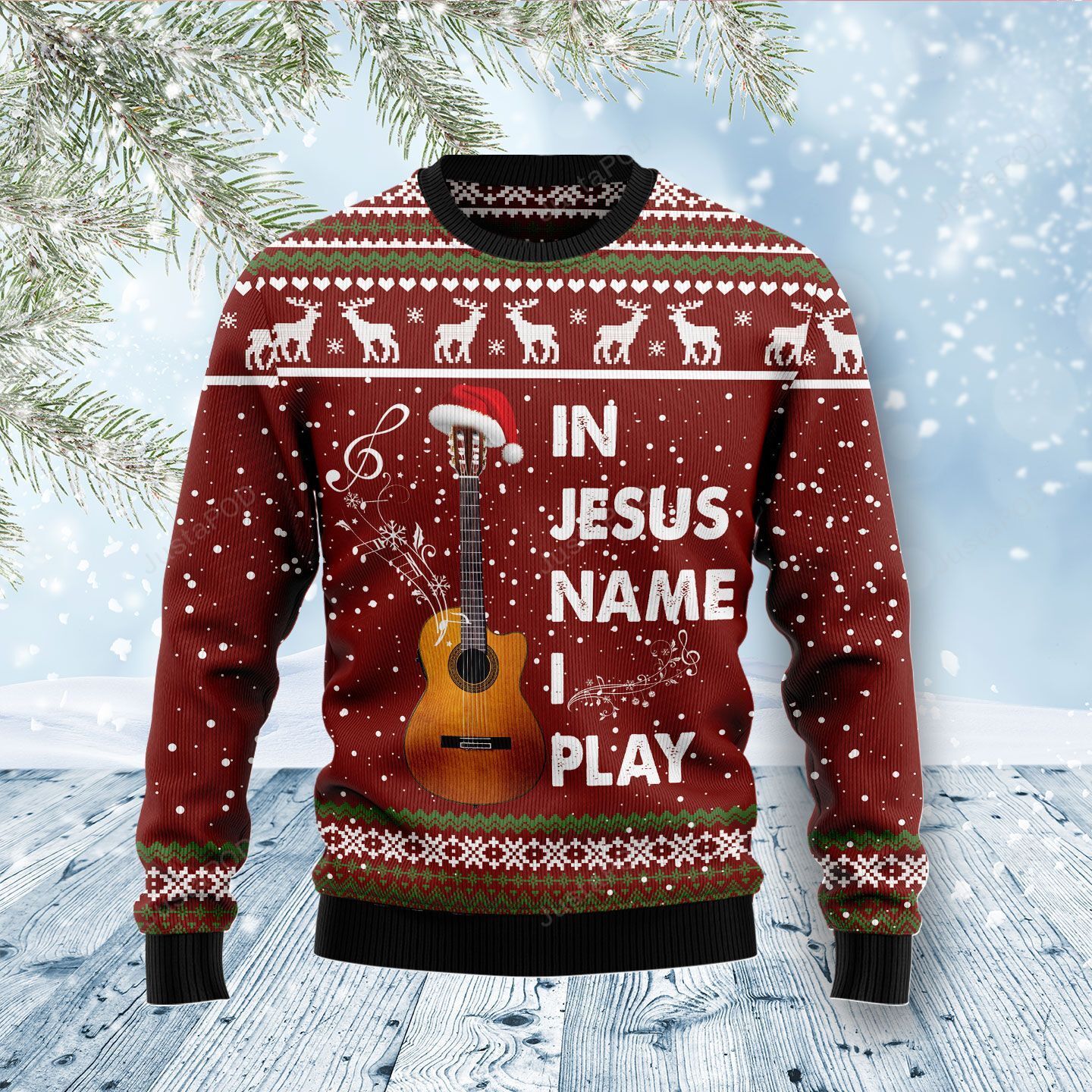 In Jesus Name I Play Guitar Christmas Ugly Sweater In Jesus Name I Play Guitar Christmas Ugly Sweater