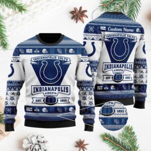 Indianapolis Colts Football Team Logo Custom Name Personalized Ugly Christmas Sweater