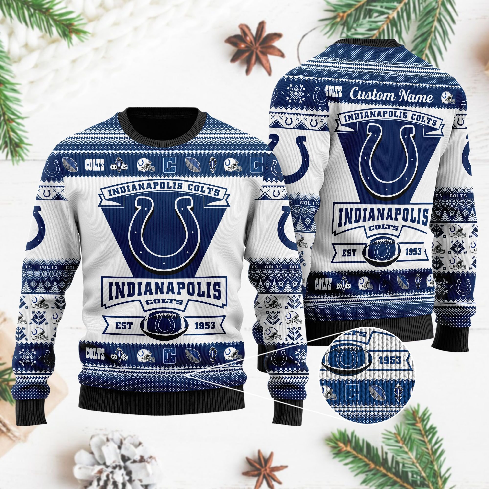 Indianapolis Colts Football Team Logo Custom Name Personalized Ugly Christmas Sweater Indianapolis Colts Football Team Logo Custom Name Personalized Ugly Christmas Sweater