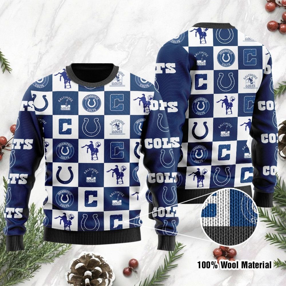 Indianapolis Colts Logo Checkered Flannel Design Ugly Christmas Sweater Indianapolis Colts Logo Checkered Flannel Design Ugly Christmas Sweater