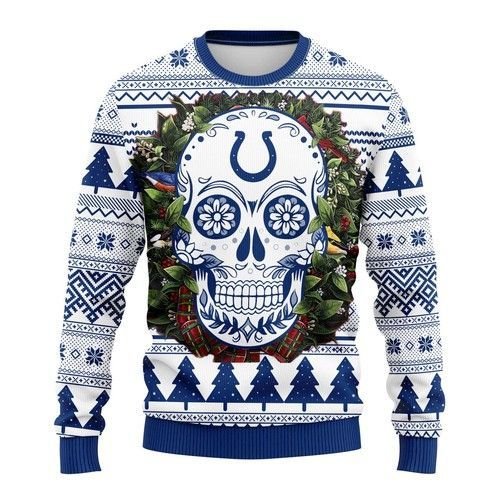 Indianapolis Colts Skull Flower Ugly Christmas Sweater Indianapolis Colts Skull Flower Ugly Christmas Sweater