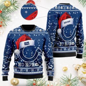 Indianapolis Colts Symbol Wearing Santa Claus Hat Ho Ho Ho Personalized Ugly Christmas Sweater