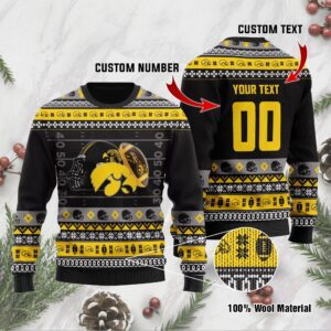Iowa Hawkeyes Custom Name & Number Personalized Ugly Christmas Sweater