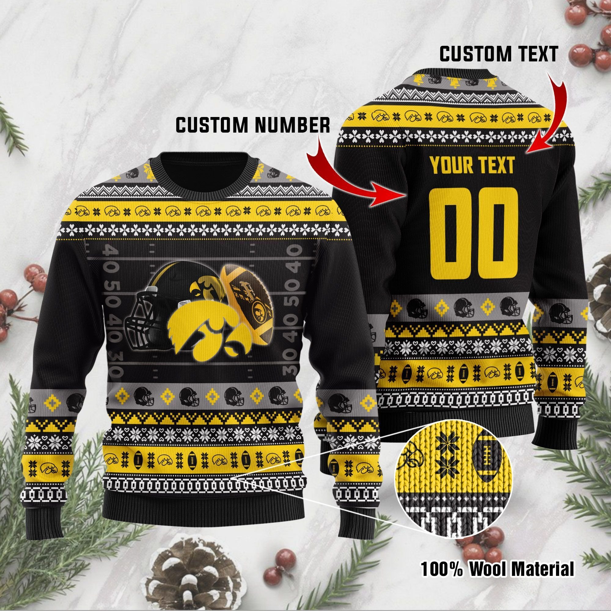 Iowa Hawkeyes Custom Name & Number Personalized Ugly Christmas Sweater Iowa Hawkeyes Custom Name & Number Personalized Ugly Christmas Sweater