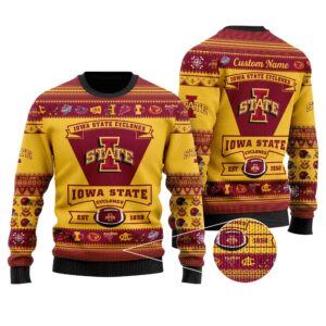 Iowa State Cyclones Football Team Logo Custom Name Personalized Ugly Christmas Sweater