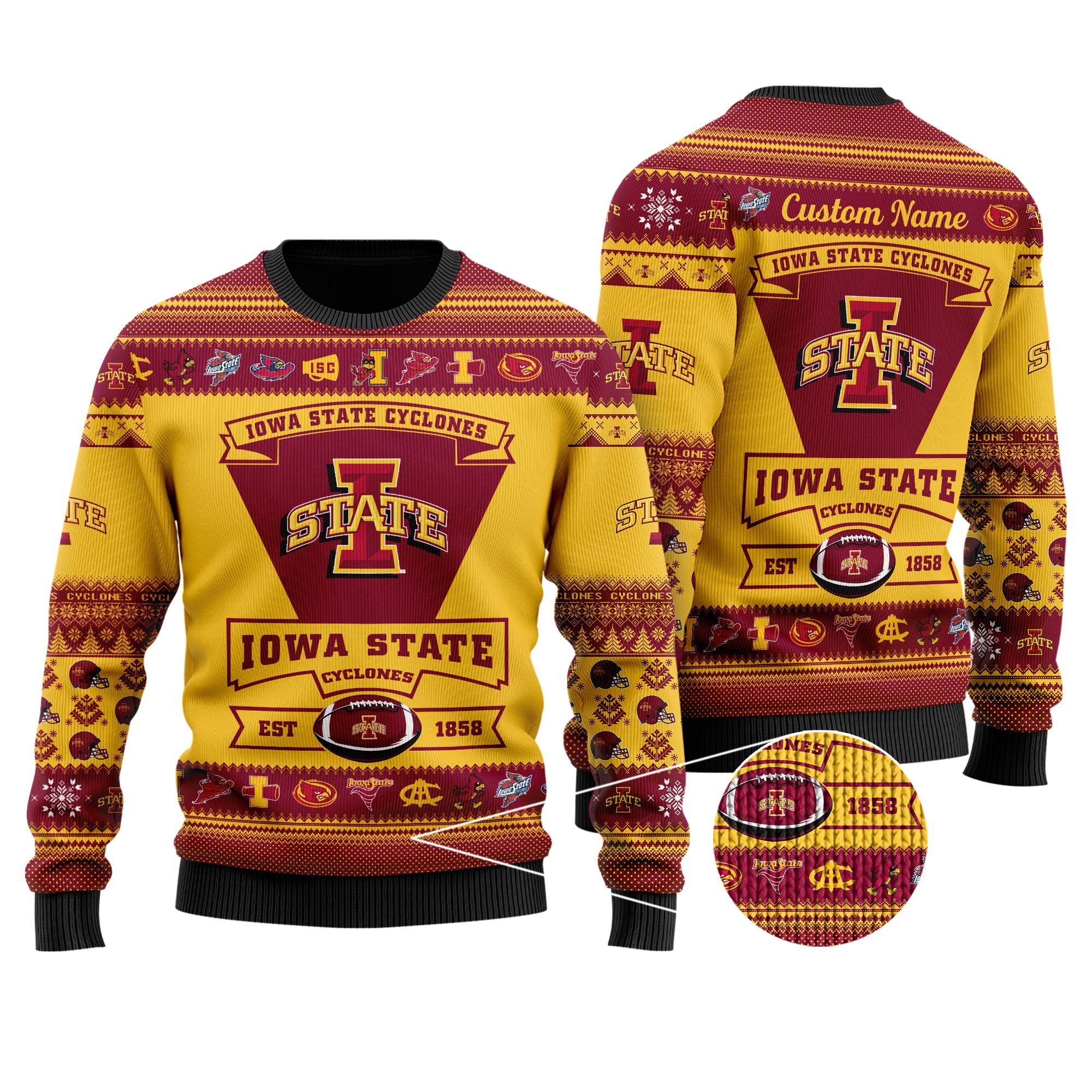 Iowa State Cyclones Football Team Logo Personalized Ugly Christmas Sweater Iowa State Cyclones Football Team Logo Personalized Ugly Christmas Sweater