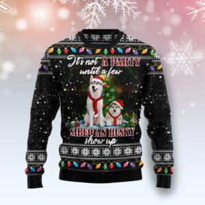 It’s Not A Party Until A Few Siberian Husky Show Up Ugly Christmas Sweater