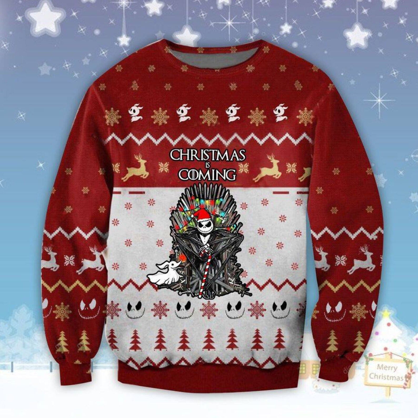 Jack Skellington Christmas Is Coming Ugly Christmas Sweater Jack Skellington Christmas Is Coming Ugly Christmas Sweater