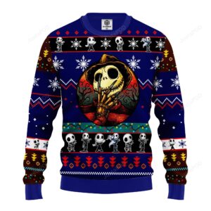 Jack Skellington Halloween Ugly Christmas Sweater Blue