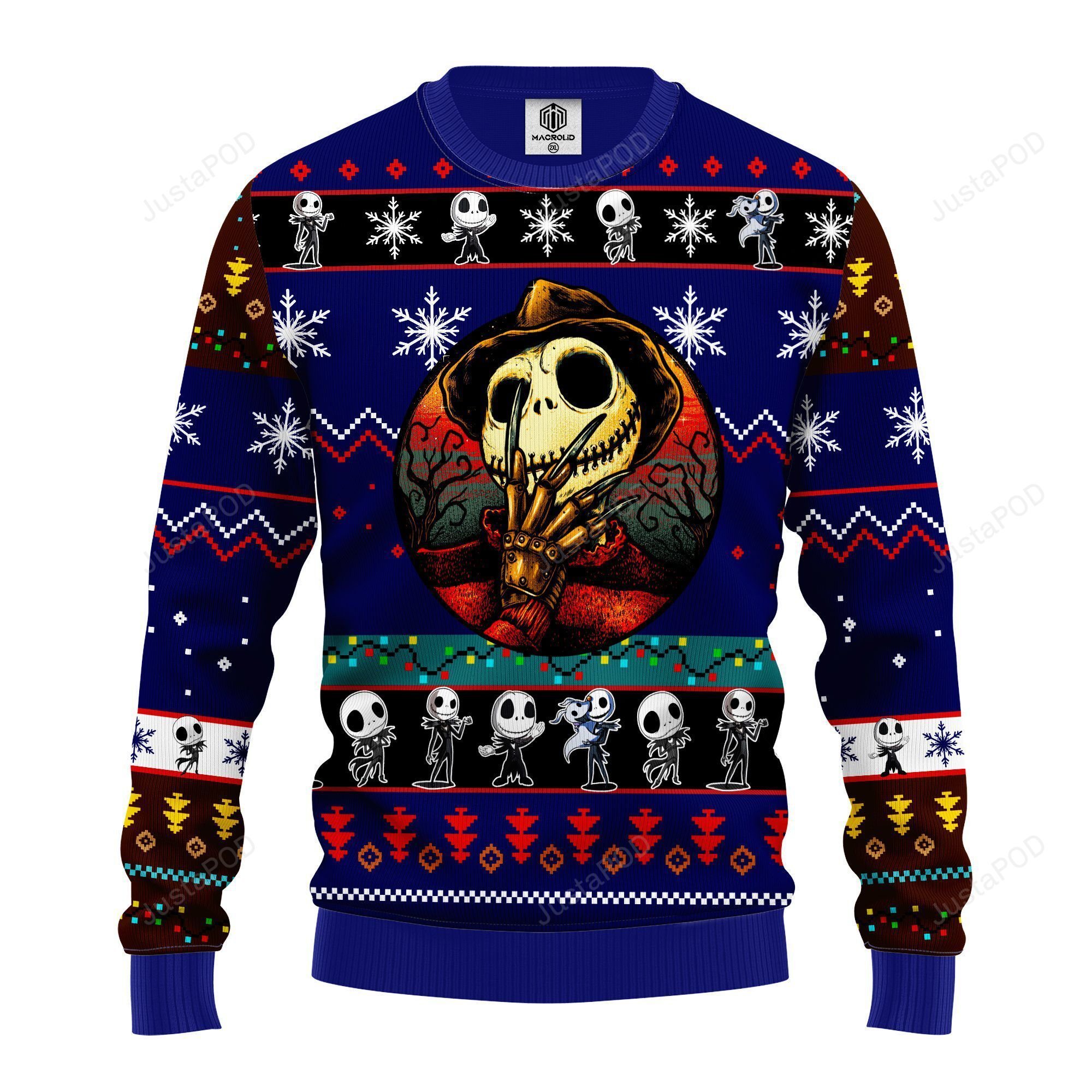 Jack Skellington Halloween Ugly Christmas Sweater Blue Jack Skellington Halloween Ugly Christmas Sweater Blue