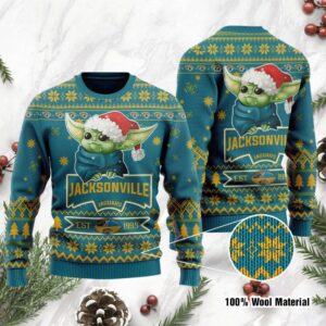 Jacksonville Jaguars Cute Baby Yoda Grogu Holiday Party Ugly Christmas Sweater
