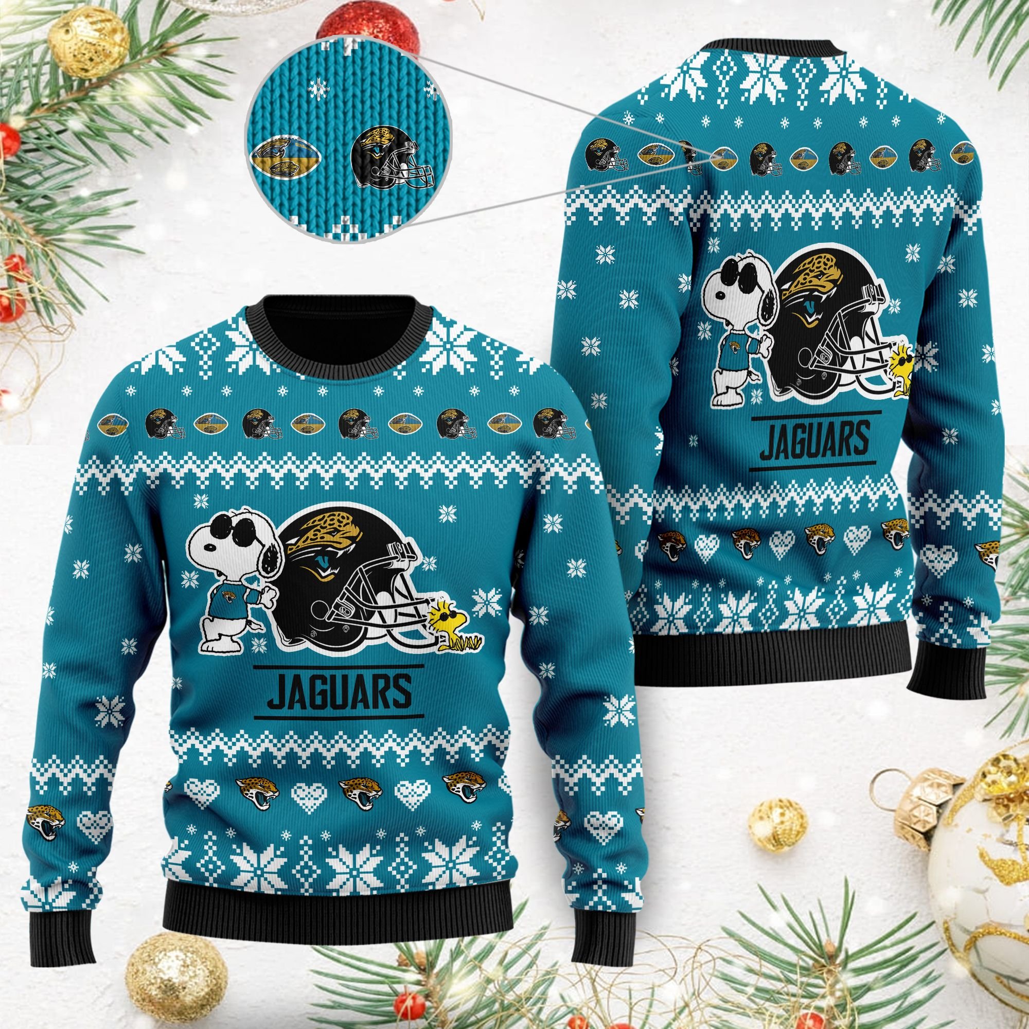Jacksonville Jaguars Cute The Snoopy Show Football Helmet 3D All Over Print Ugly Christmas Sweater Jacksonville Jaguars Cute The Snoopy Show Football Helmet 3D All Over Print Ugly Christmas Sweater