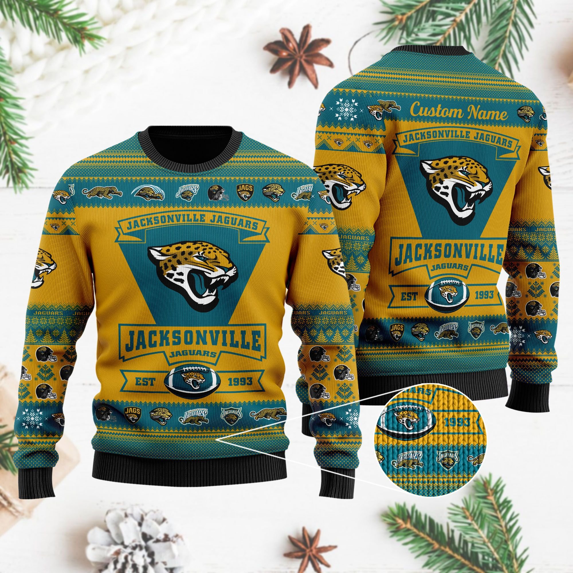 Jacksonville Jaguars Football Team Logo Personalized Ugly Christmas Sweater Jacksonville Jaguars Football Team Logo Personalized Ugly Christmas Sweater