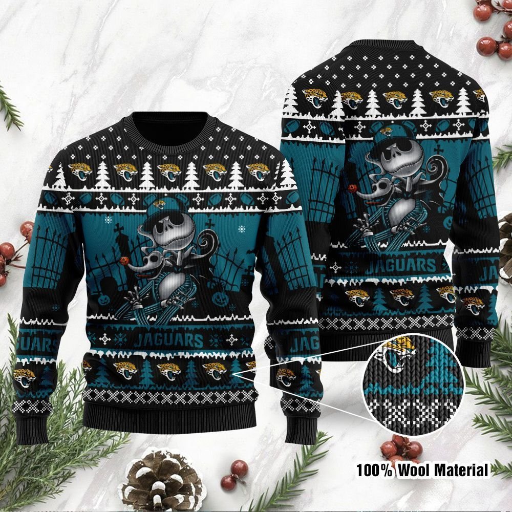 Jacksonville Jaguars Jack Skellington Halloween Ugly Christmas Sweater Jacksonville Jaguars Jack Skellington Halloween Ugly Christmas Sweater
