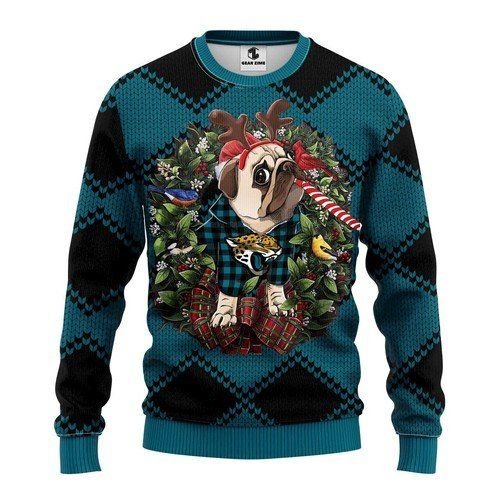 Jacksonville Jaguars Pug Dog For Unisex Ugly Christmas Sweater Jacksonville Jaguars Pug Dog For Unisex Ugly Christmas Sweater
