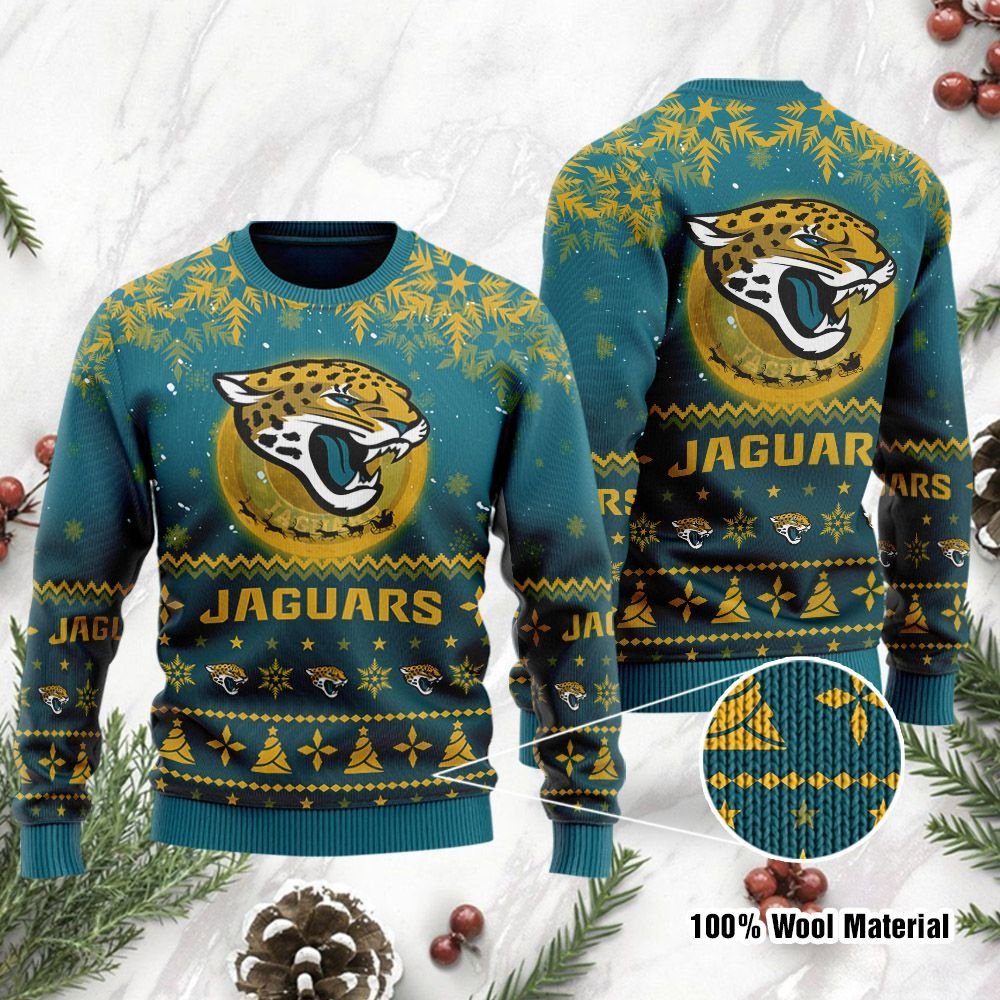 Jacksonville Jaguars Santa Claus In The Moon Ugly Christmas Sweater Jacksonville Jaguars Santa Claus In The Moon Ugly Christmas Sweater