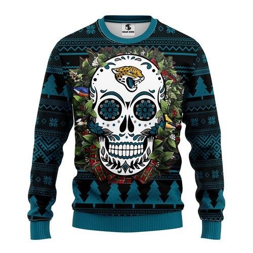 Jacksonville Jaguars Skull Flower Ugly Christmas Sweater Jacksonville Jaguars Skull Flower Ugly Christmas Sweater