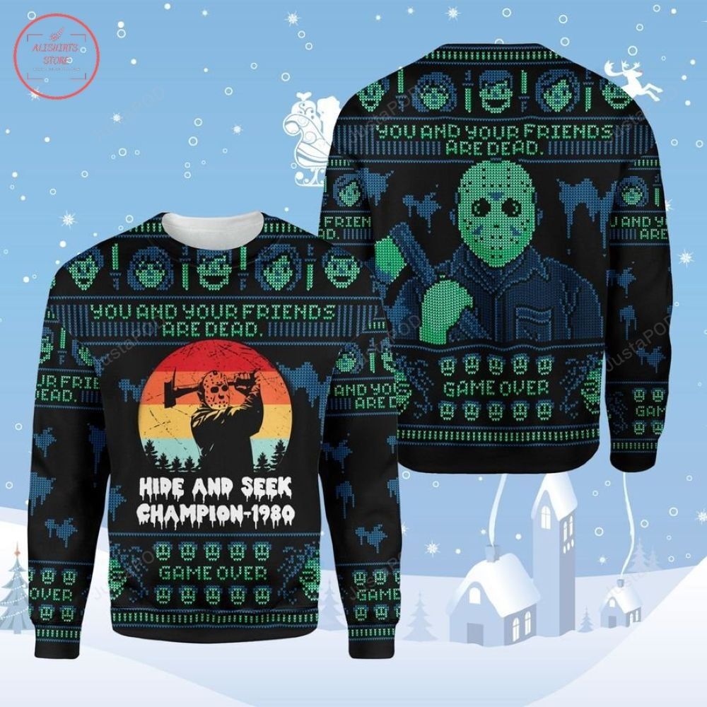 Jason Voorhees Hide And Seek Champion 1980 For Unisex Ugly Christmas Sweater Jason Voorhees Hide And Seek Champion 1980 For Unisex Ugly Christmas Sweater