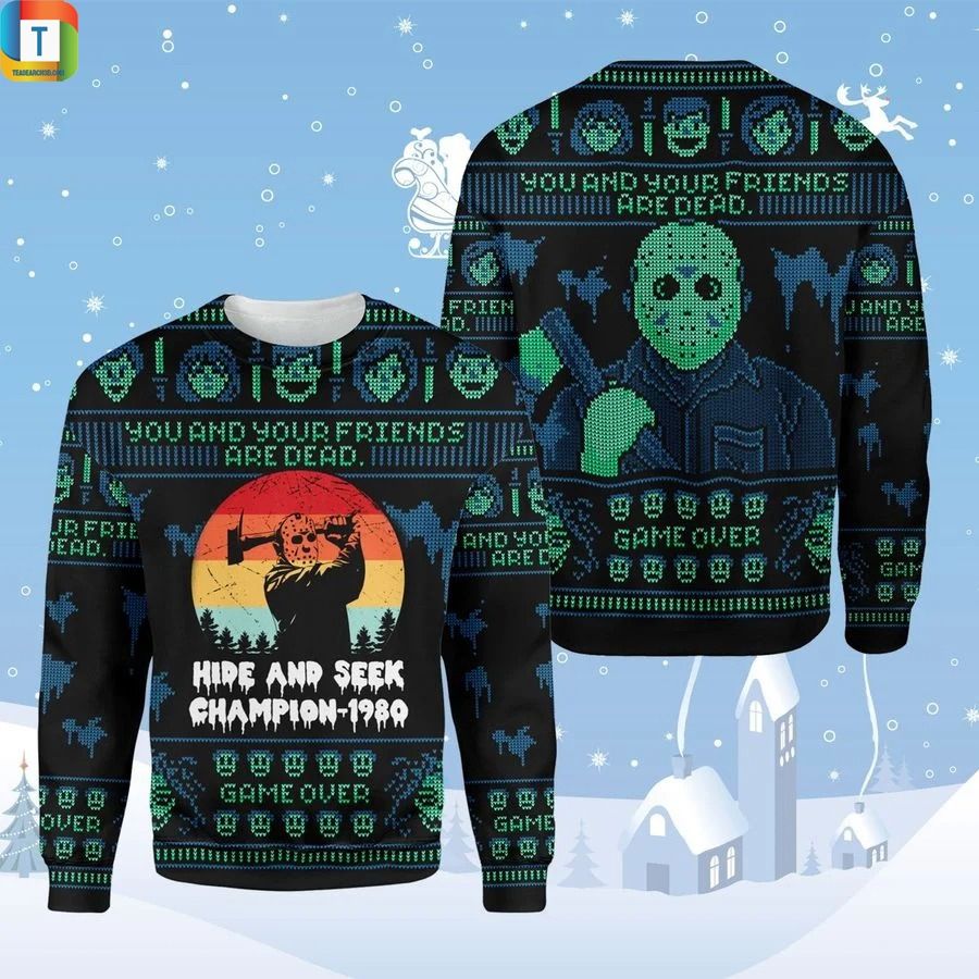 Jason voorhees hide and seek champion 1980 ugly sweater Jason voorhees hide and seek champion 1980 ugly sweater