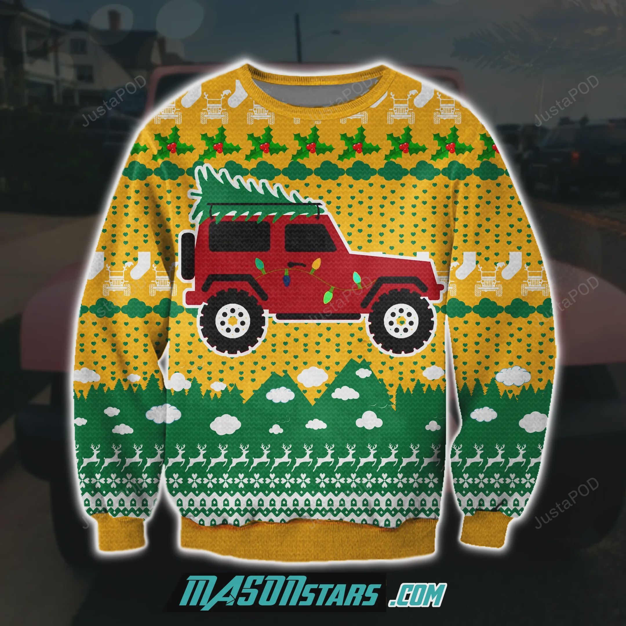 Jeep car 3D Print Knitting Pattern Ugly Christmas Sweater Jeep car 3D Print Knitting Pattern Ugly Christmas Sweater