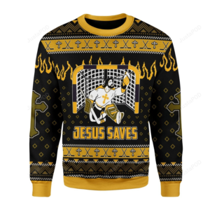 Jesus Saves Hockey Ugly Christmas Sweater