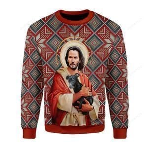 Jesus With Dog Ugly Christmas Sweater