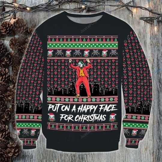 Joker Put On A Happy Face For Christmas For Unisex Ugly Christmas Sweater Joker Put On A Happy Face For Christmas For Unisex Ugly Christmas Sweater