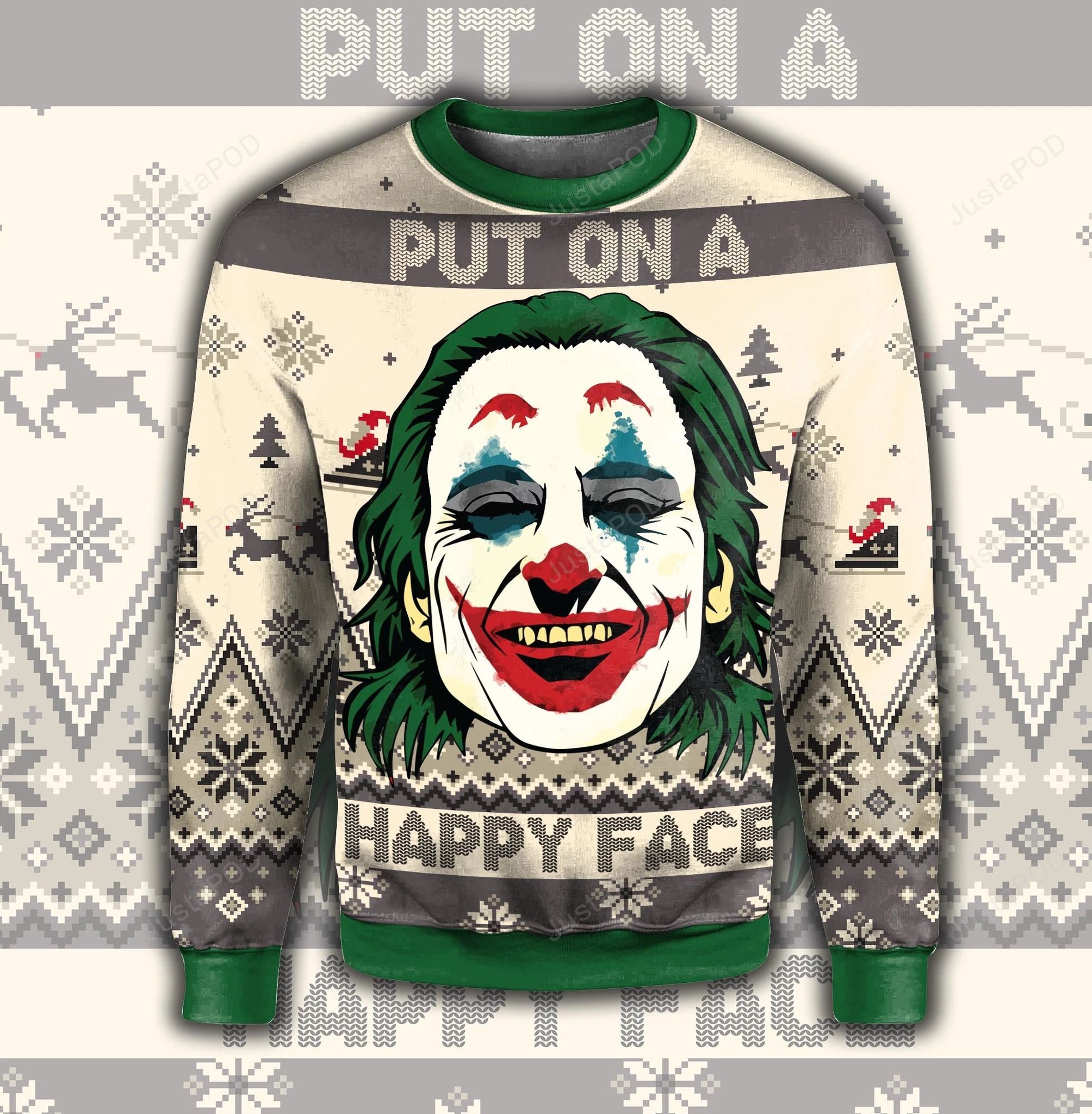 Joker Put On A Happy Face Ugly Christmas Sweater Joker Put On A Happy Face Ugly Christmas Sweater