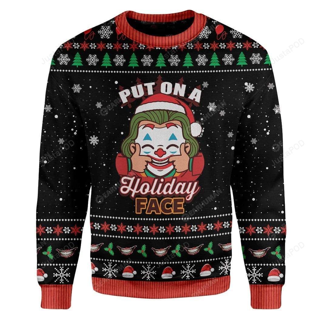 Joker Put On A Holiday Face For Unisex Ugly Christmas Sweater Joker Put On A Holiday Face For Unisex Ugly Christmas Sweater