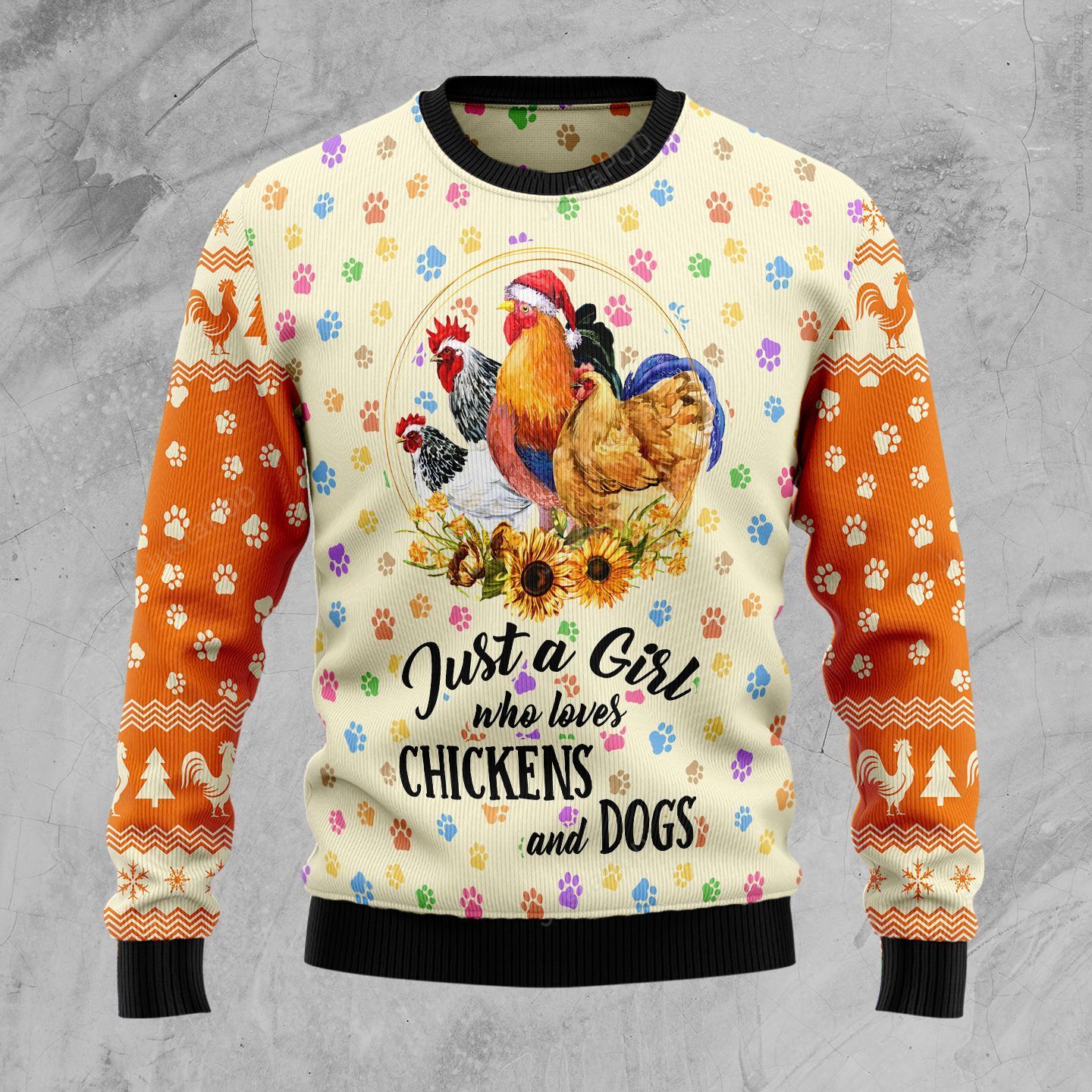 Just A Girl Who Loves Chickens And Dogs Christmas Ugly Sweater Just A Girl Who Loves Chickens And Dogs Christmas Ugly Sweater
