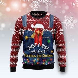 Just A Girl Who Loves Christmas And Chickens Christmas Ugly Sweater