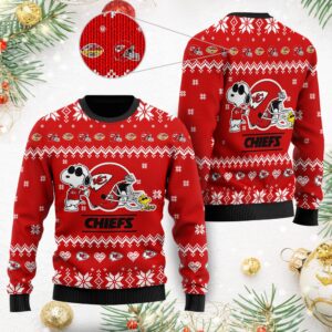 Kansas City Chiefs Cute The Snoopy Show Football Helmet 3D All Over Print Ugly Christmas Sweater
