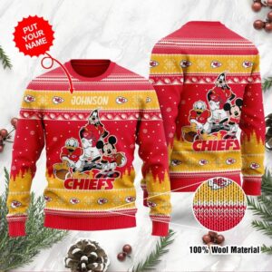 Kansas City Chiefs Disney Donald Duck Mickey Mouse Goofy Personalized Ugly Christmas Sweater
