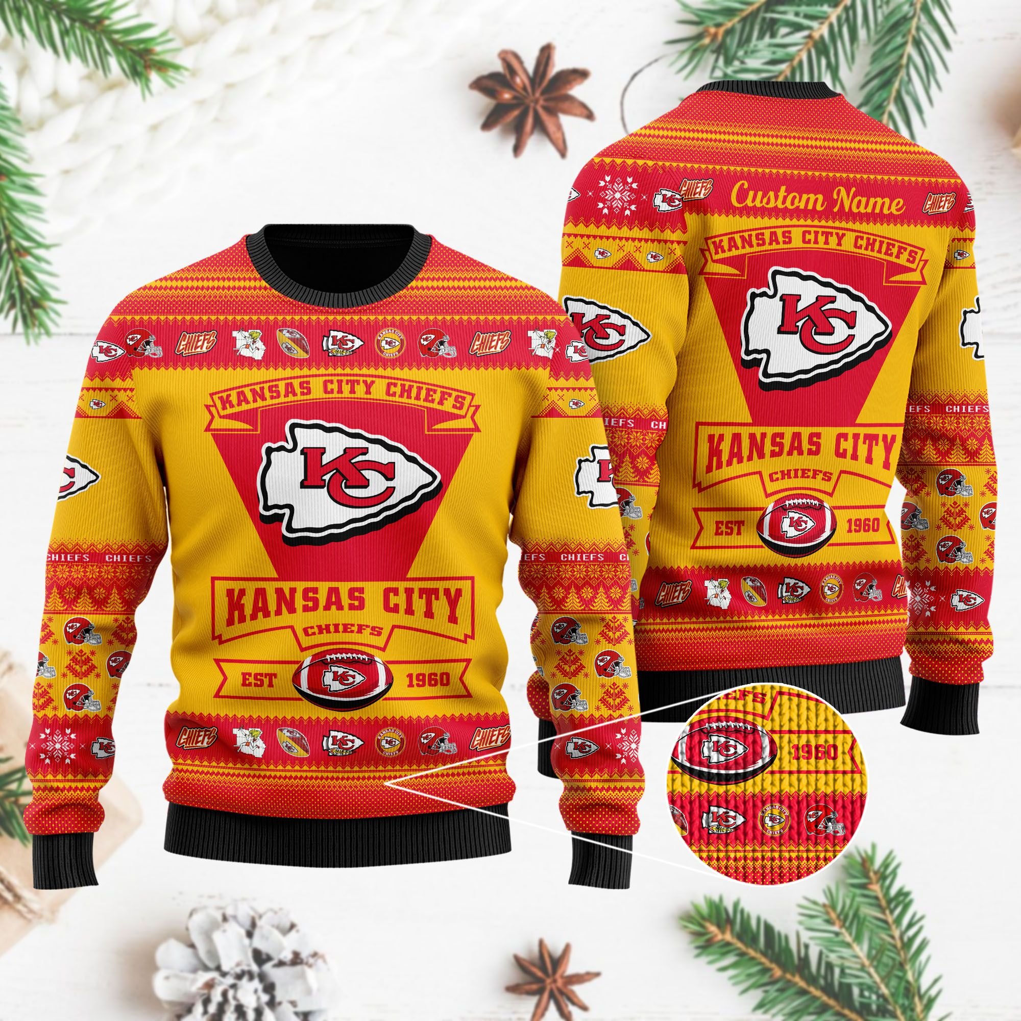 Kansas City Chiefs Football Team Logo Custom Name Personalized Ugly Christmas Sweater Kansas City Chiefs Football Team Logo Custom Name Personalized Ugly Christmas Sweater