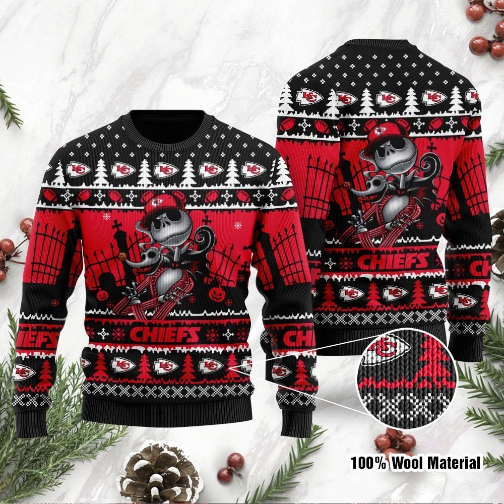 Kansas City Chiefs Jack Skellington Halloween Ugly Christmas Sweater Kansas City Chiefs Jack Skellington Halloween Ugly Christmas Sweater