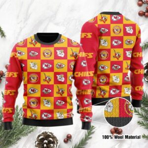Kansas City Chiefs Logo Checkered Flannel Ugly Christmas Sweater