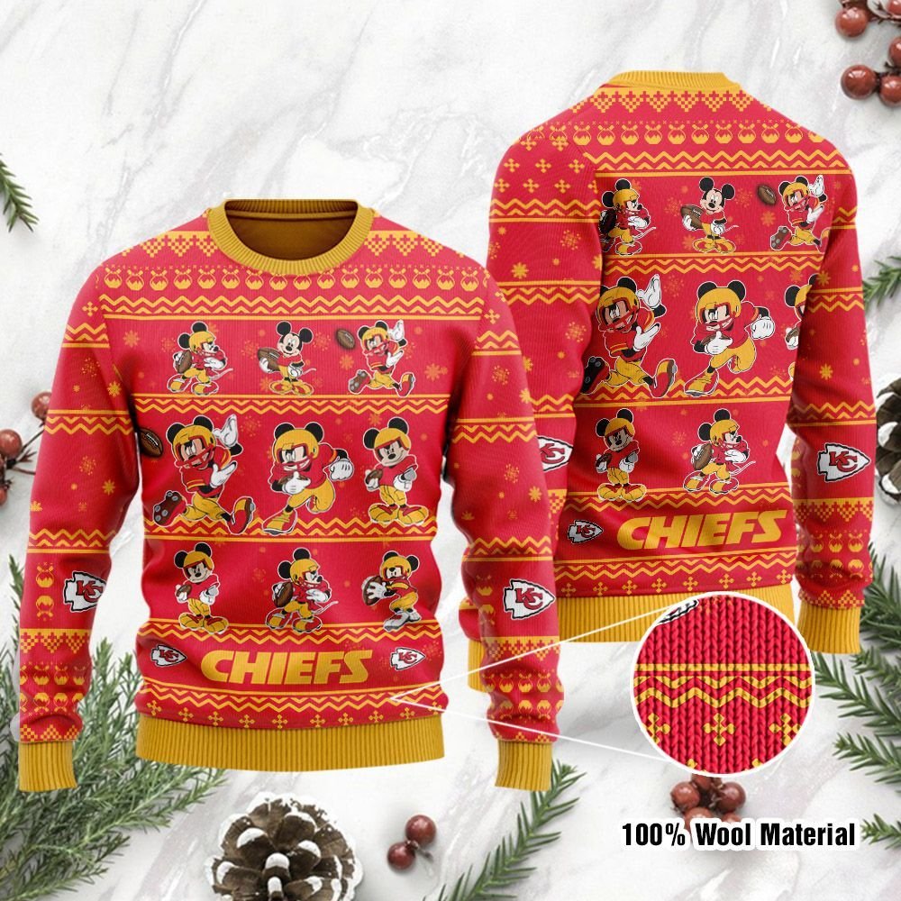 Kansas City Chiefs Mickey Mouse Holiday Party Ugly Christmas Sweater Kansas City Chiefs Mickey Mouse Holiday Party Ugly Christmas Sweater