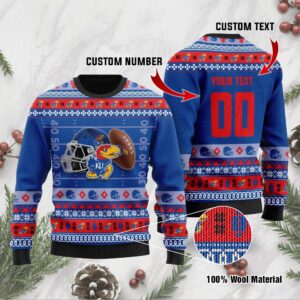 Kansas Jayhawks Custom Name & Number Personalized Ugly Christmas Sweater