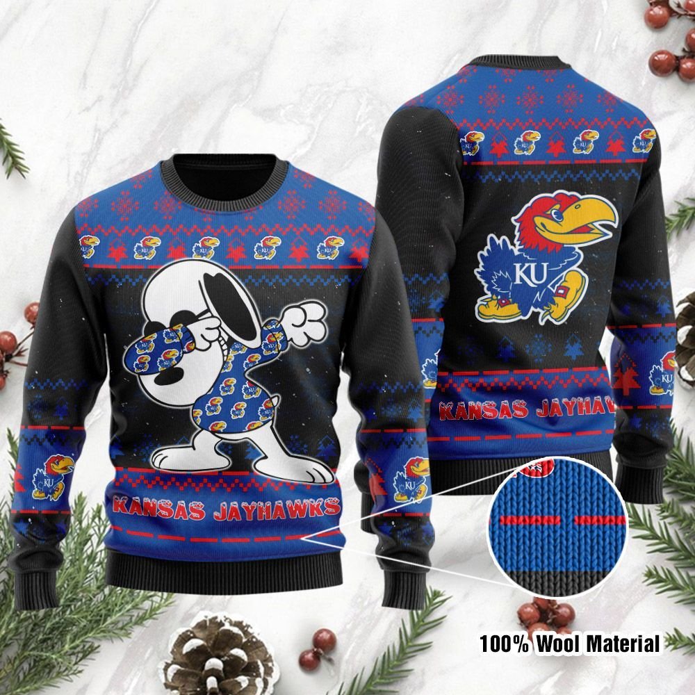 Kansas Jayhawks Snoopy Dabbing Holiday Party Ugly Christmas Sweater Kansas Jayhawks Snoopy Dabbing Holiday Party Ugly Christmas Sweater